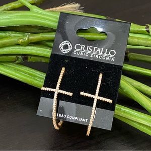 Cristallo Cubic Zirconia Gold tone Cross Post Earrings